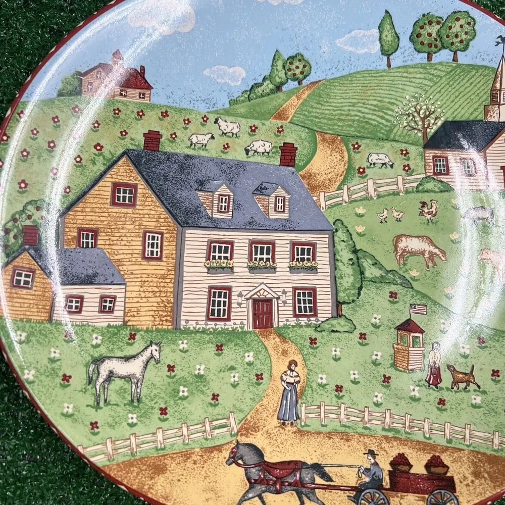 Vintage Sango Green Acres Serving Platter Dinner Plate Church Farm Horse 4873 20
